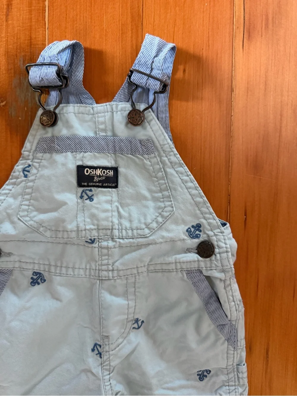 OshKosh B'gosh Light Blue Anchor Embroidered Overalls Shorts Size 6M